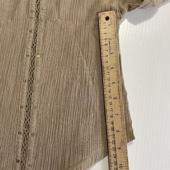 Free People Summer Stars Puffy-Sleeve Button Down Crochet Trim Top XS Brown - Picture 7 of 16